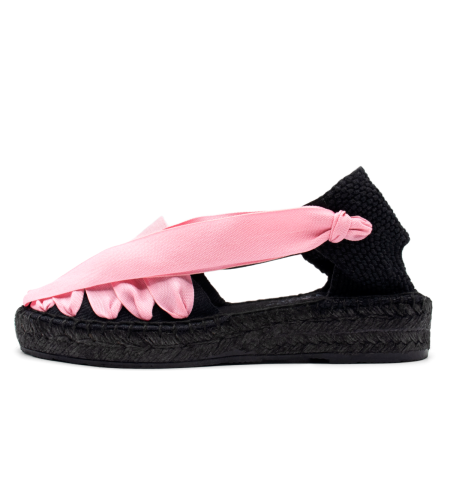 Pinxo Espadrille Black - pink Elastic Band low wedge