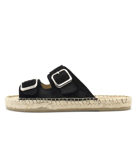 Flat Buckles Espadrille Black